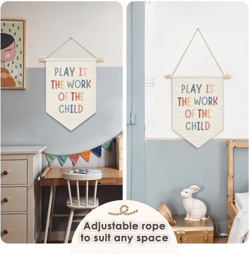 Wheatwin Playroom Wall Decor, Play Is the Work of the Child Wall Hanging Pennant Flag Banner, Boho Children Cool Wall Decor for School Kids Room Nursery Playroom Classroom Preschool 15x11 Inch - Image 5